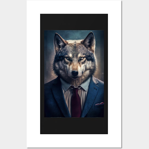 Distinguished Wolf portrait wearing a nice suit Wall Art by KoolArtDistrict